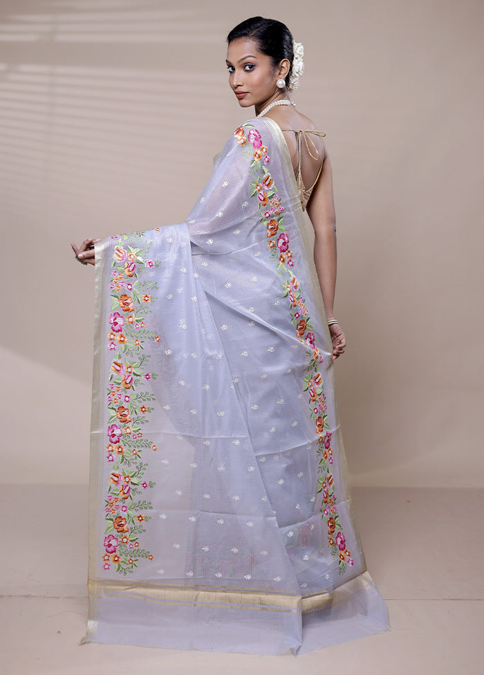 Grey Kota Cotton Saree With Blouse Piece