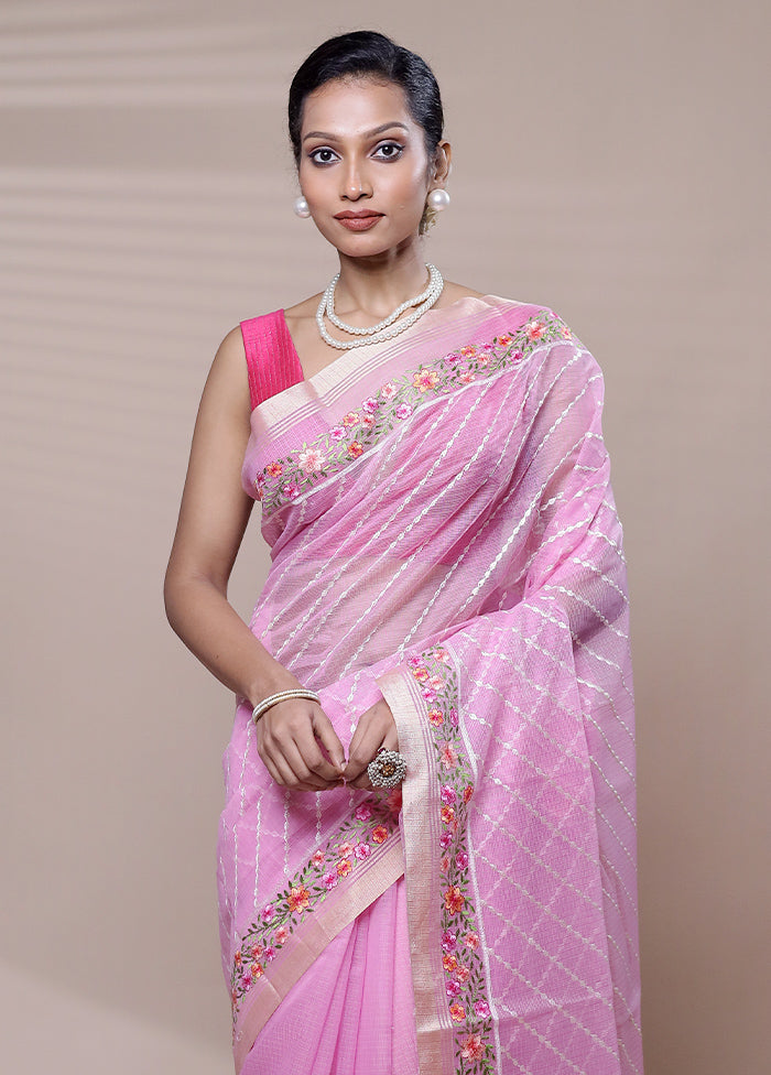 Pink Kota Cotton Saree With Blouse Piece