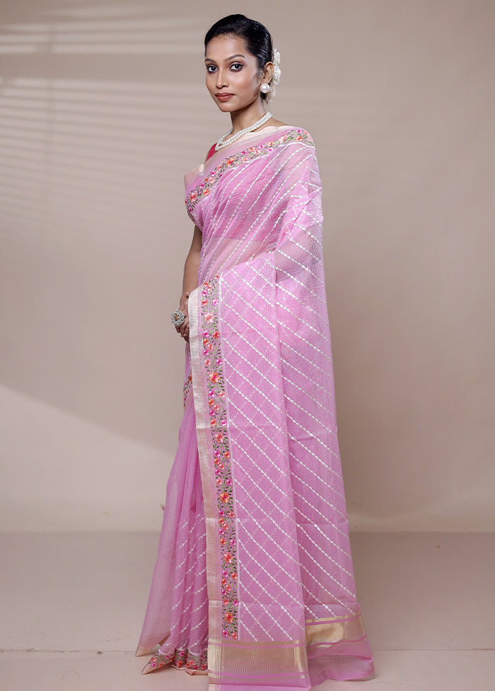 Pink Kota Cotton Saree With Blouse Piece