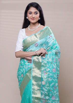 Blue Organza Saree With Blouse Piece