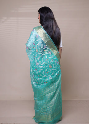 Blue Organza Saree With Blouse Piece