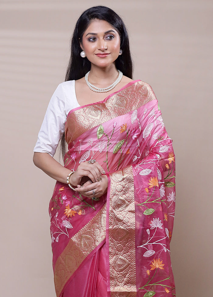 Pink Organza Saree With Blouse Piece