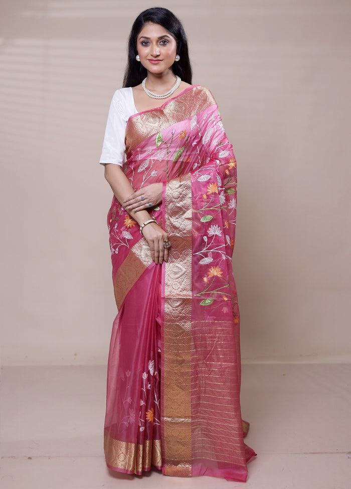 Pink Organza Saree With Blouse Piece