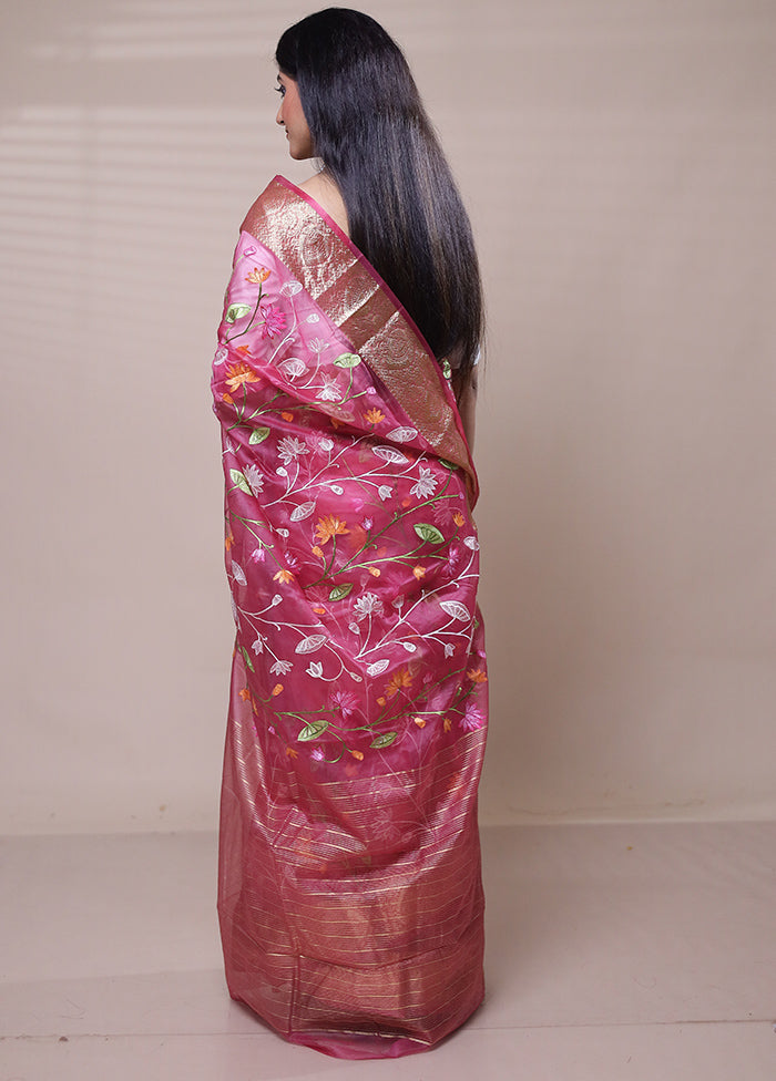 Pink Organza Saree With Blouse Piece