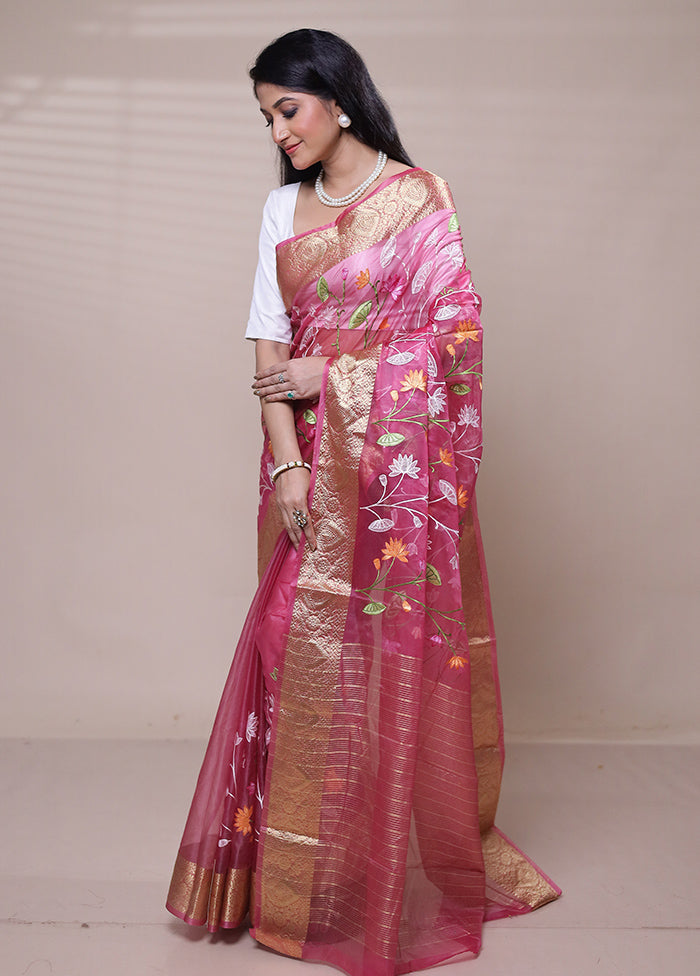 Pink Organza Saree With Blouse Piece