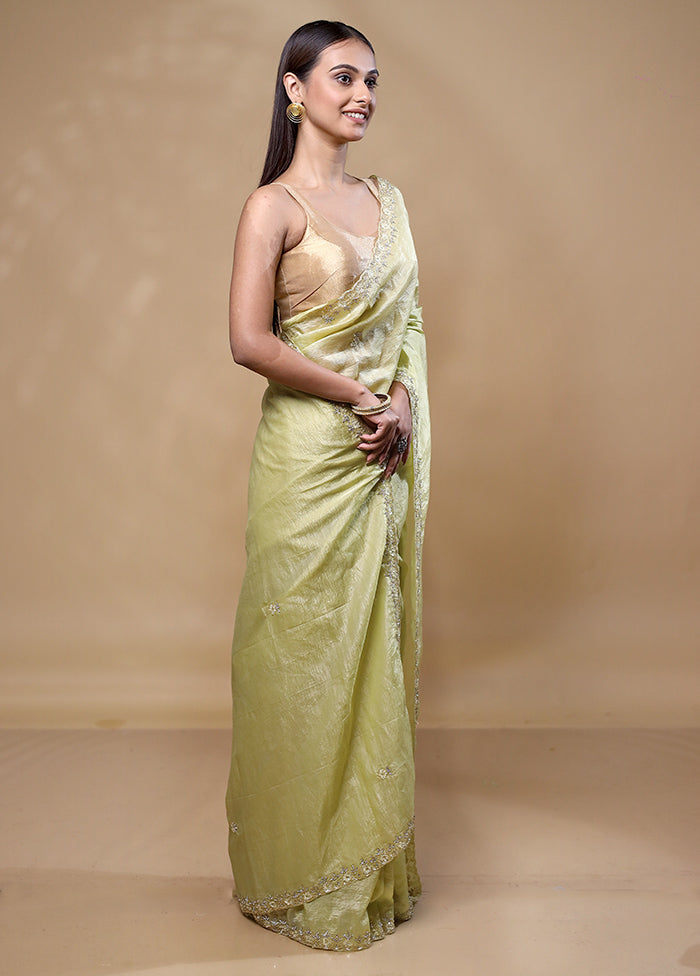 Green Crushed Tissue Silk Saree With Blouse Piece