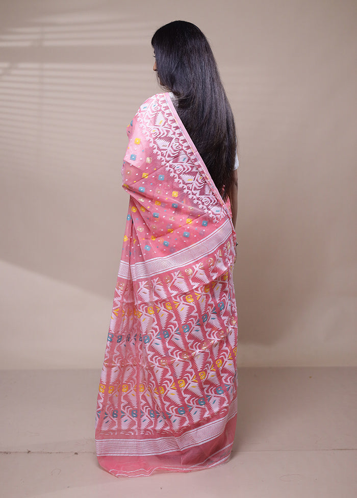 Pink Tant Jamdani Saree Without Blouse Piece