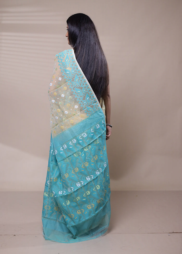 Blue Tant Jamdani Saree Without Blouse Piece