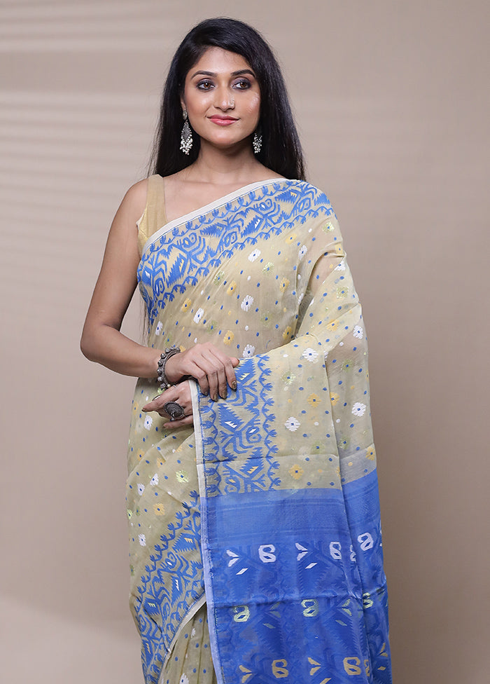 Grey Tant Jamdani Saree Without Blouse Piece