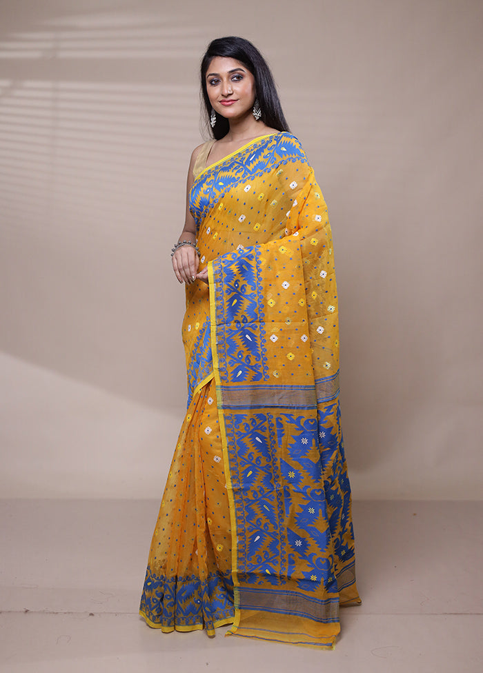 Yellow Tant Jamdani Saree Without Blouse Piece