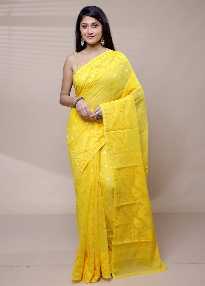 Yellow Tant Jamdani Saree Without Blouse Piece