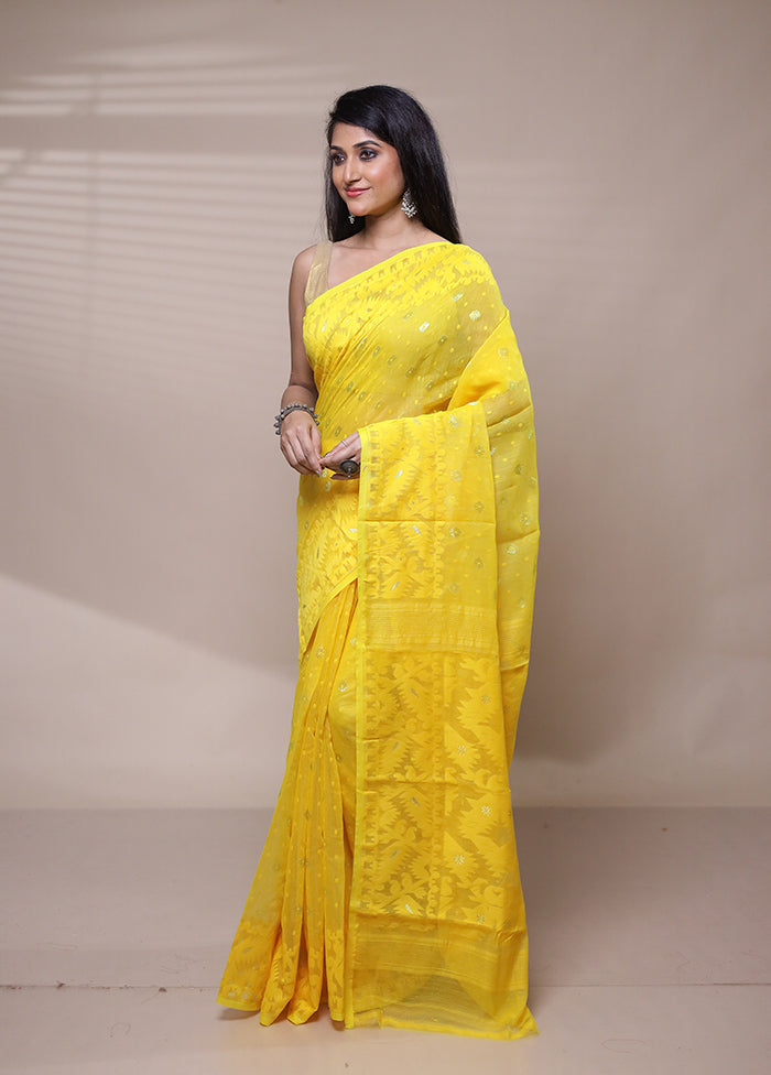 Yellow Tant Jamdani Saree Without Blouse Piece