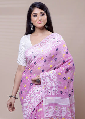 Purple Tant Jamdani Saree Without Blouse Piece