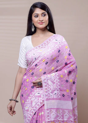 Purple Tant Jamdani Saree Without Blouse Piece