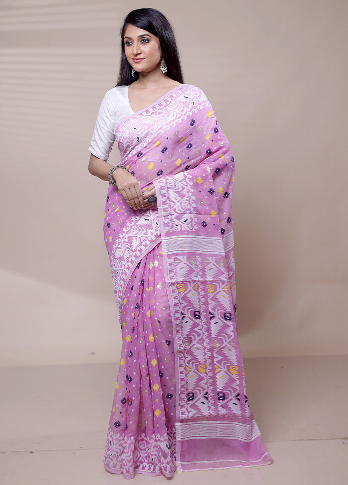 Purple Tant Jamdani Saree Without Blouse Piece