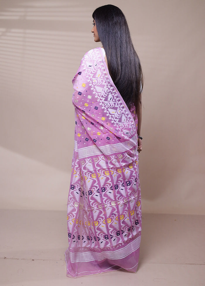 Purple Tant Jamdani Saree Without Blouse Piece