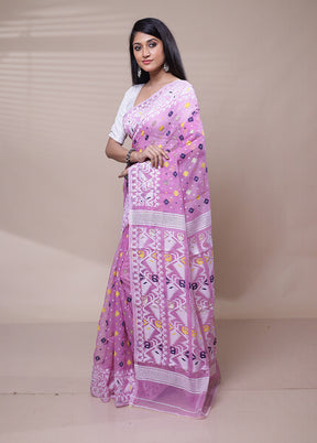 Purple Tant Jamdani Saree Without Blouse Piece