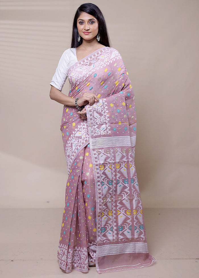 Purple Tant Jamdani Saree Without Blouse Piece