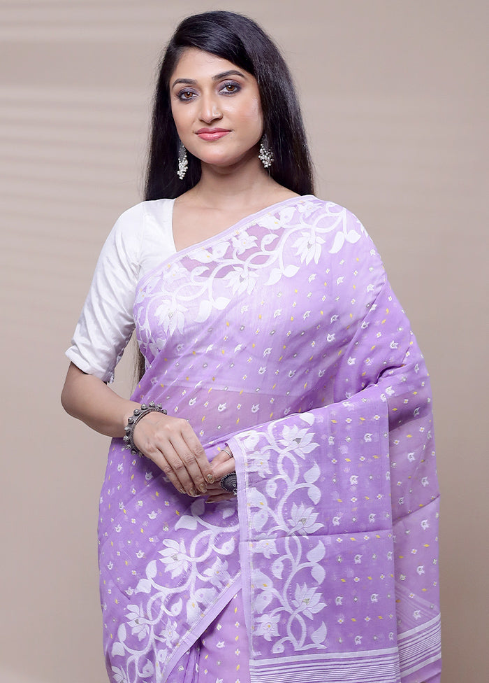 Purple Tant Jamdani Saree Without Blouse Piece