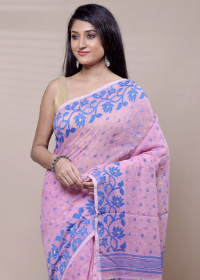 Pink Tant Jamdani Saree Without Blouse Piece