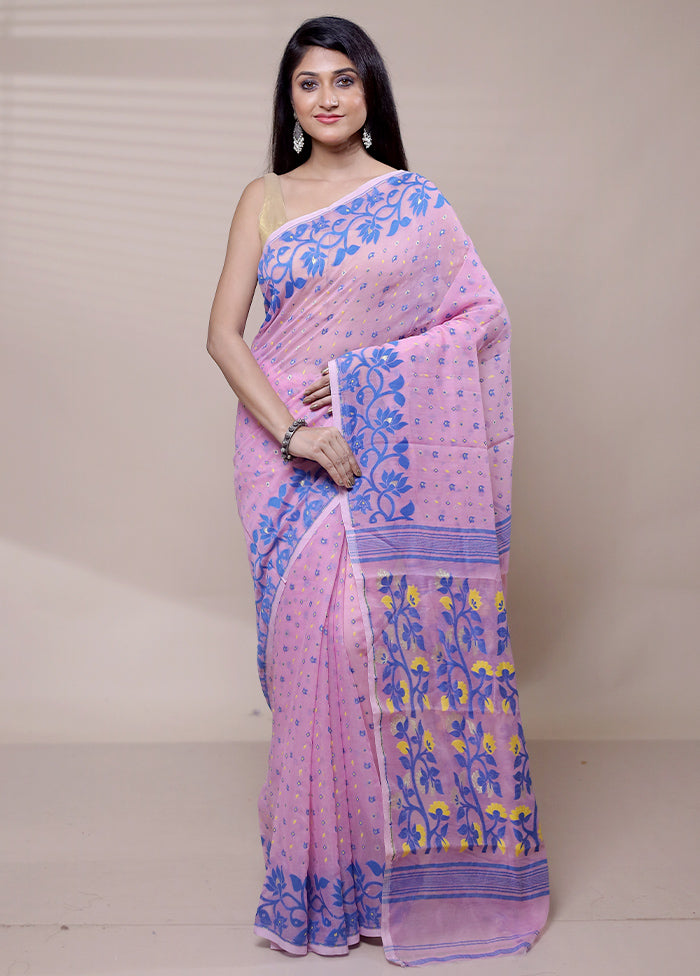 Pink Tant Jamdani Saree Without Blouse Piece