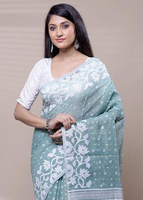 Blue Tant Jamdani Saree Without Blouse Piece