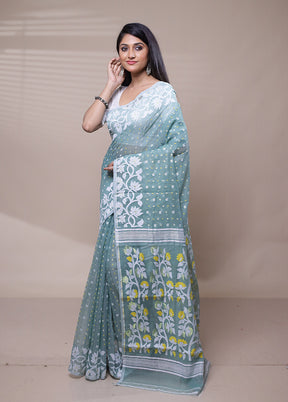 Blue Tant Jamdani Saree Without Blouse Piece