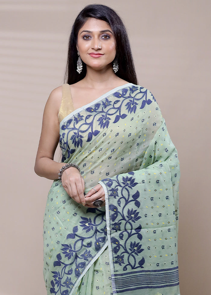 Green Tant Jamdani Saree Without Blouse Piece