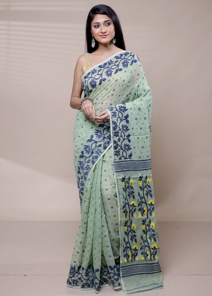 Green Tant Jamdani Saree Without Blouse Piece