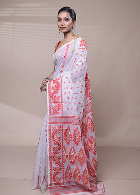 White Tant Jamdani Saree Without Blouse Piece