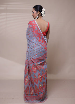 Grey Tant Jamdani Saree Without Blouse Piece