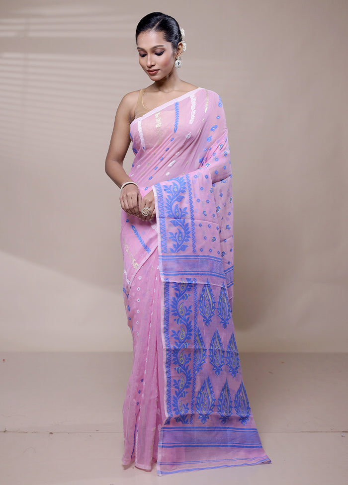 Pink Tant Jamdani Saree Without Blouse Piece