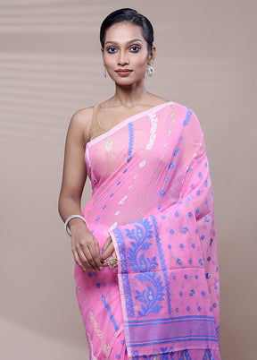 Pink Tant Jamdani Saree Without Blouse Piece