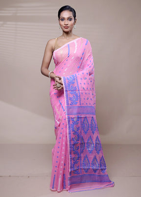 Pink Tant Jamdani Saree Without Blouse Piece