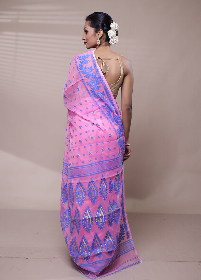 Pink Tant Jamdani Saree Without Blouse Piece