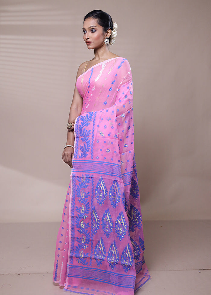 Pink Tant Jamdani Saree Without Blouse Piece