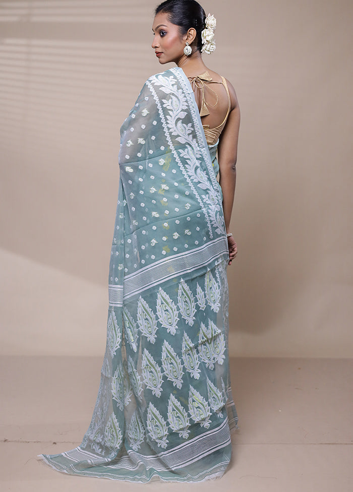 Blue Tant Jamdani Saree Without Blouse Piece