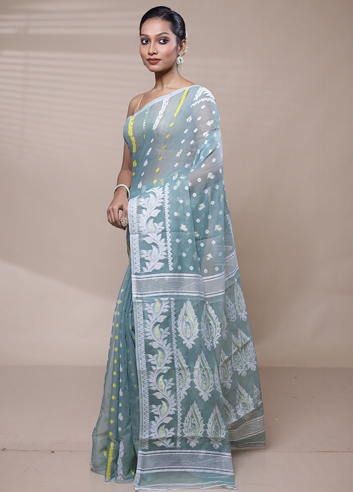 Blue Tant Jamdani Saree Without Blouse Piece