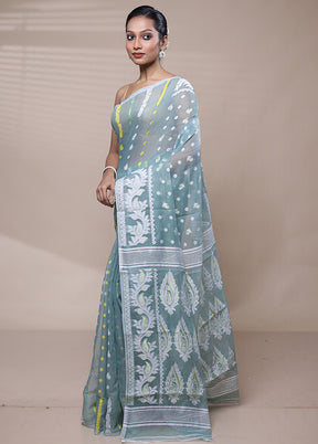 Blue Tant Jamdani Saree Without Blouse Piece