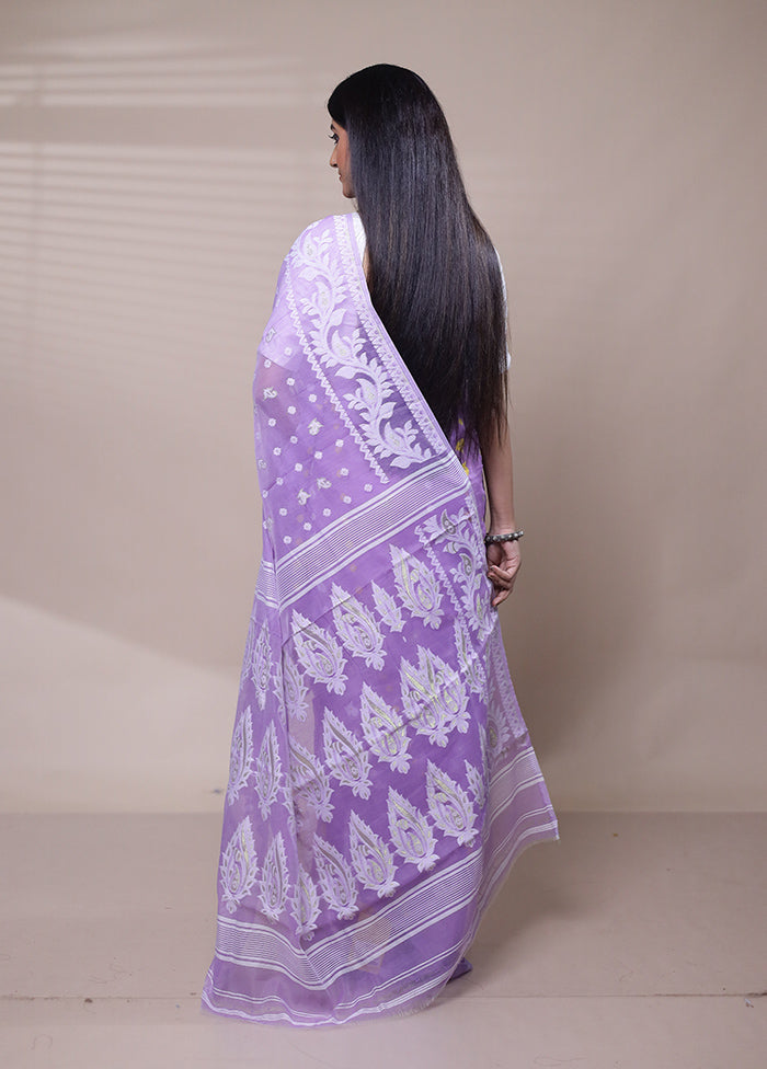 Purple Tant Jamdani Saree Without Blouse Piece