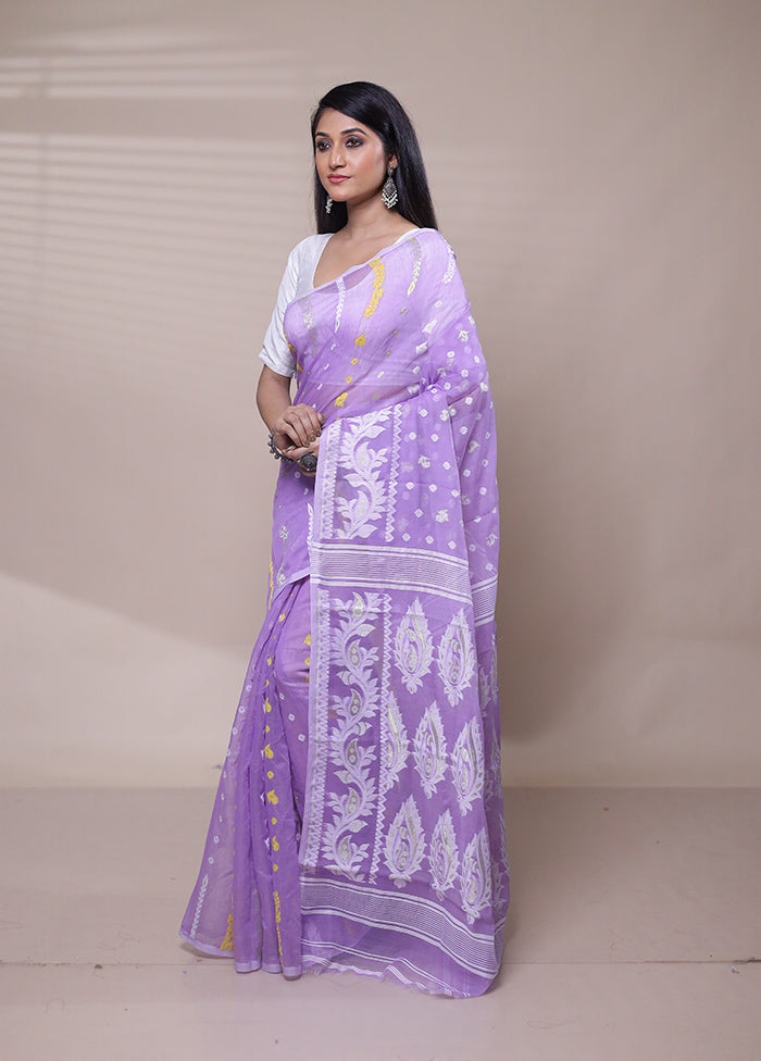 Purple Tant Jamdani Saree Without Blouse Piece