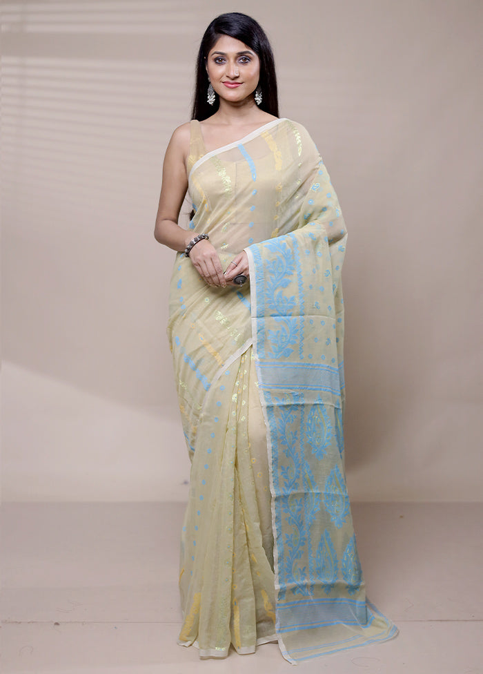 Cream Tant Jamdani Saree Without Blouse Piece