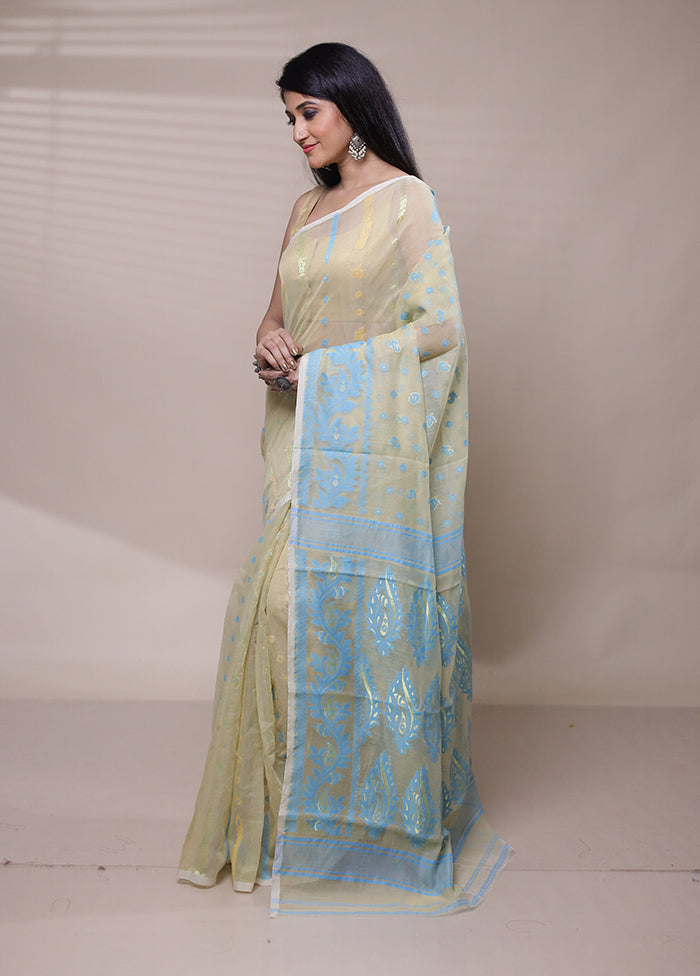 Cream Tant Jamdani Saree Without Blouse Piece