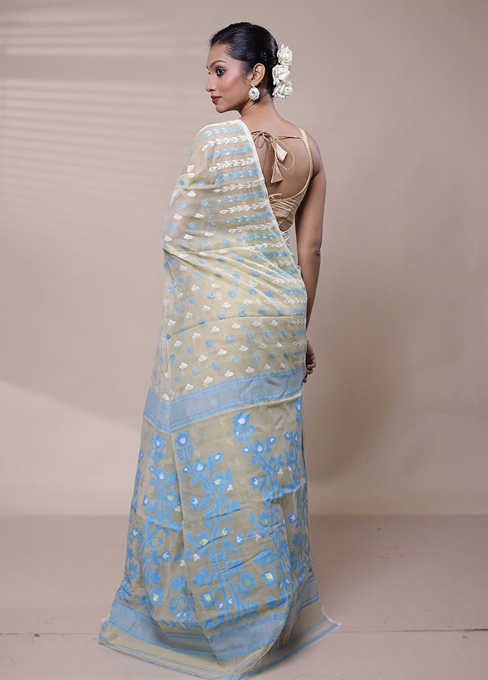 Cream Tant Jamdani Saree Without Blouse Piece