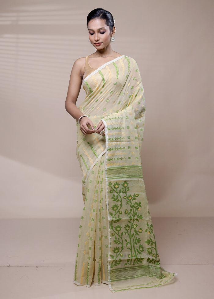 Cream Tant Jamdani Saree Without Blouse Piece