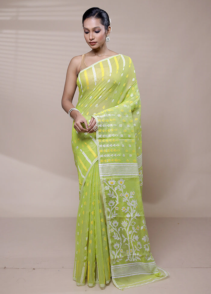 Green Tant Jamdani Saree Without Blouse Piece