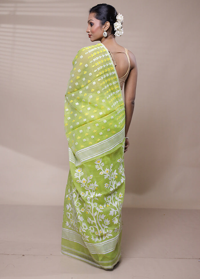 Green Tant Jamdani Saree Without Blouse Piece