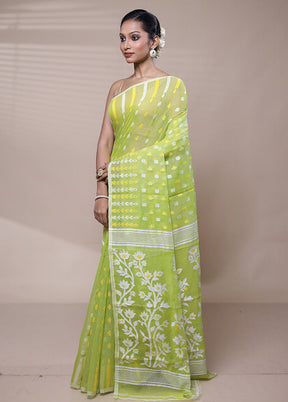 Green Tant Jamdani Saree Without Blouse Piece