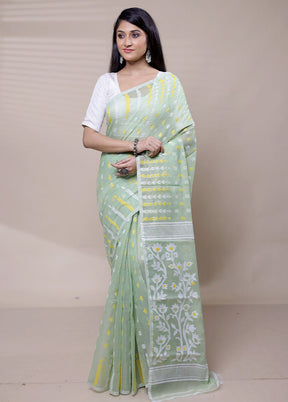 Green Tant Jamdani Saree Without Blouse Piece