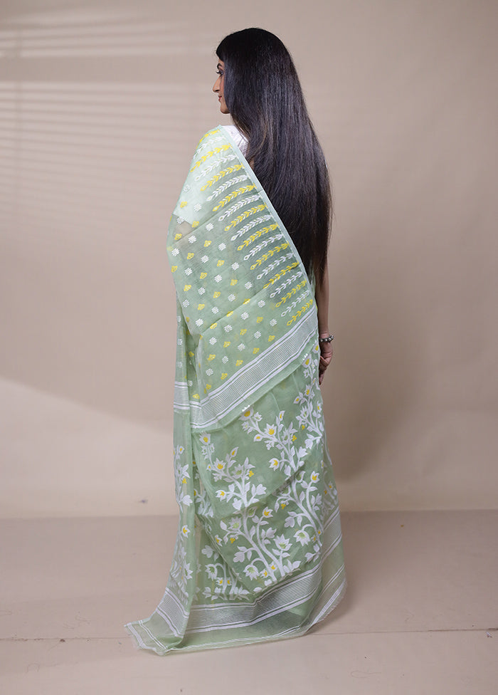 Green Tant Jamdani Saree Without Blouse Piece